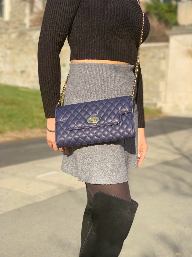 Quilted Collection Nappa Leather Clutch - Navy Blue , Handmade Artisanal  Products - Work of Artisans