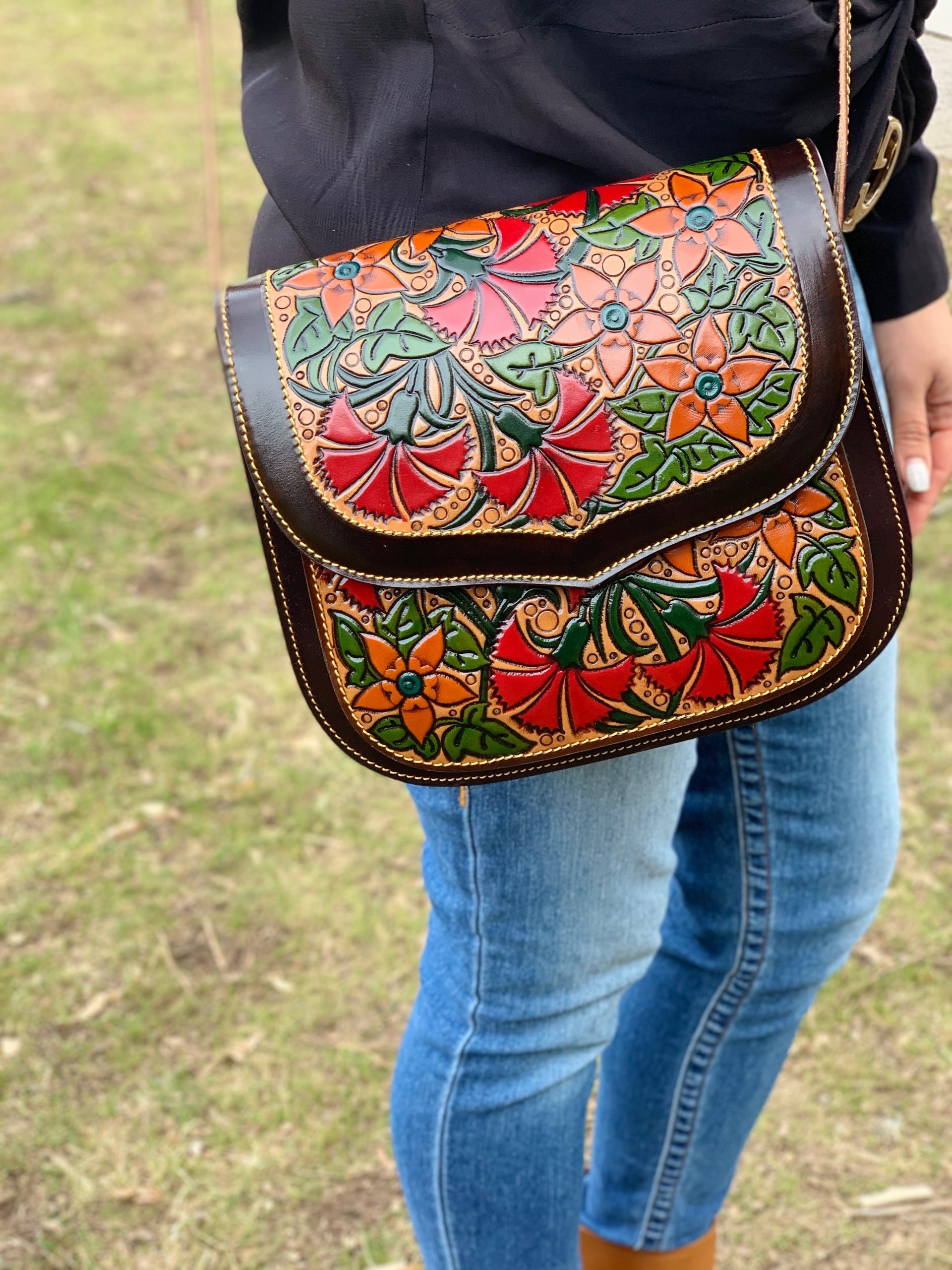 Carnation Collection Leather Crossbody , Handmade Artisanal Products ...